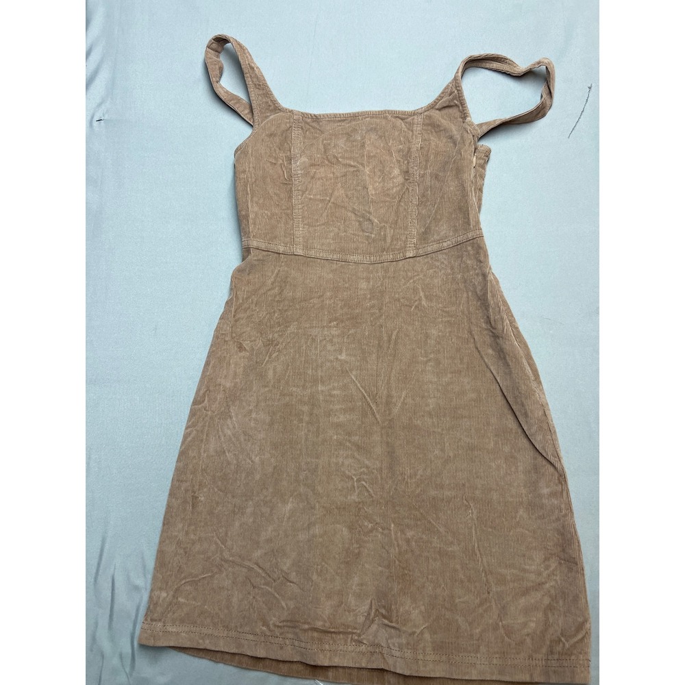 Hollister Tan Brown Corduroy Mini Dress Square Neck Side Zip XS